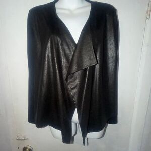 BEULAH Black Soft Shimmer Pleather Waterfall Front Jacket-M